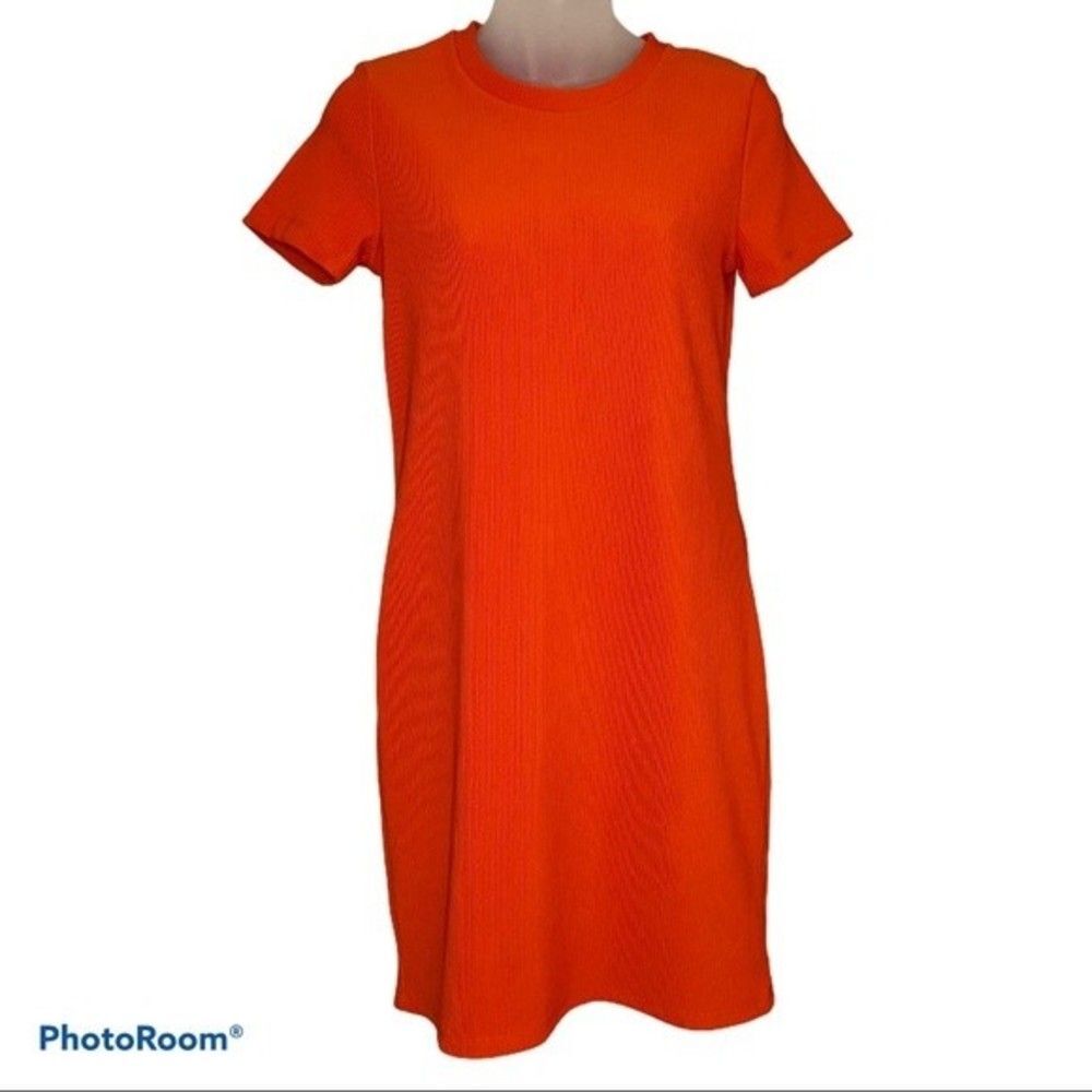 Zara Dress Coral Ribbed Short Sleeve Size Medium